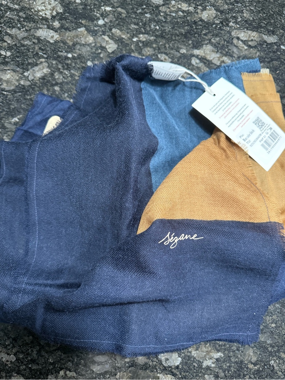 Sezane Pio Scarf Blue Color Block - Size TU - Picture 7 of 8
